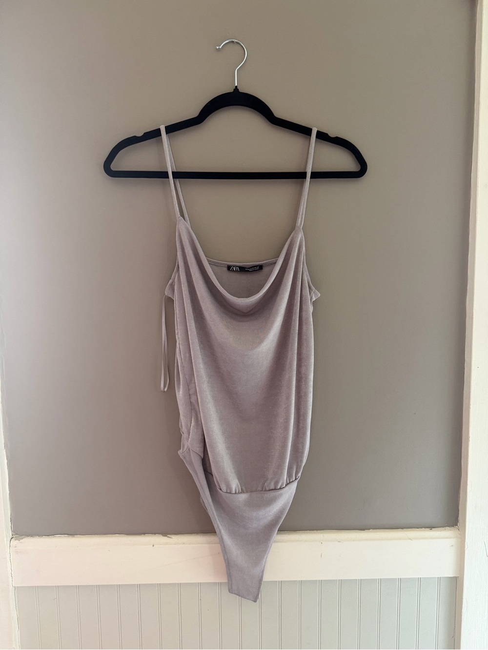 New with tags Zara bodysuit features a satin-effect finish and a draped cowl nec